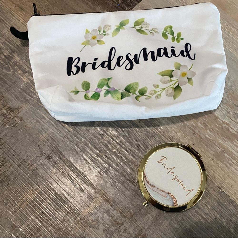 Bridesmaid Floral Pouch and travel Compact mirror Set